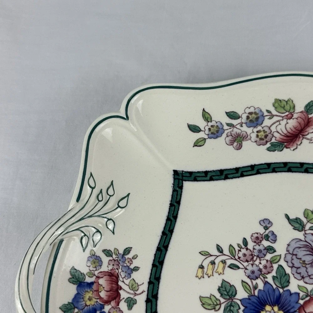 Antique Wedgwood Etruria England Floral 2‎ Handle Platter 1926 EXC basket handle